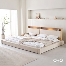 아씨방가구 릴렉스업 저상형 LED 수납 오픈형 패밀리침대 Q+Q 독립, 파스텔 화이트