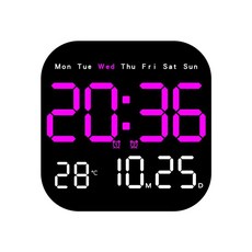 LED 벽시계 건전지 무소음 전자 시계 디지털 벽걸이, 매젠타