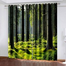 Lirzxin 열절연 차단 커튼 72인치 길이 차단 커튼 아이렛 자연 숲 풍경 창문 커튼 방암화용 회색 녹색 52 x 72인치 2개 패널