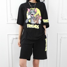 SOON2DLE 女士 Tom and Jerry 寬鬆版型短袖短褲上下套裝訓練套裝