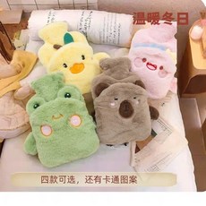 冬季必備 註水式熱水袋 安全保暖 卡通毛絨暖腹熱水袋註水插手大容量暖寶寶學生暖腳暖手熱水袋, 棕色熊【不帶插手毛絨套】1000ml,冬季必選