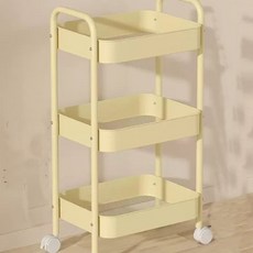 리빙쥬 모던 이동식 무빙 3단 트롤리 철제 웨건 주방 카트 LVJ-002, 핑크