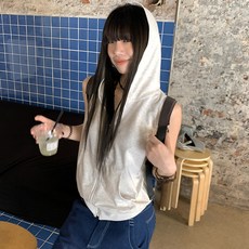 투니스 여성 후드 민소매 집업