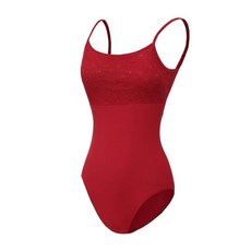 ModLatBal 여성용 캐미솔 발레 댄스 레오타드 성인용 체조 바디수트 조절 가능한 스트랩 포함 베이지/레이스, XS, 레드/레이스