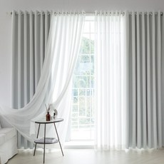 [까르데코] 더다크 100% 빛차단 거실 특대형 암막커튼+심플 쉬폰커튼 4장