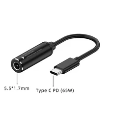 ​DC-USB C PD 65W 고속 충전 케이블 어댑터 변환기 유형 전원 잭 커넥터(MacBook 용) Lenovo Samsung Huawe, 14 5.5X1.7mm