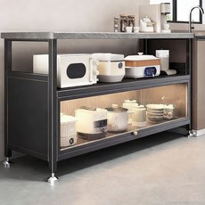 SeekFun 수납장 세라믹 상판 거실 주방 다용도 선반 정리대 진열장 튼튼한 와이드 아일랜드 식탁 1000 1200, 그레이 3단