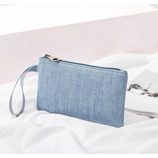 時尚牛仔布手拿包 輕巧便攜拉鍊手提包 手機錢包收納包