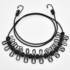 晾衣繩 曬衣繩 租屋/露營/旅行/出差適用 附照片夾 防風防滑, 黑, 1個