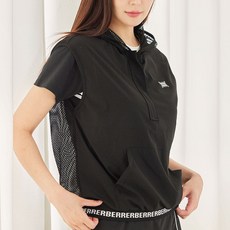 제이투제이 제이투제이 여성골프웨어 백 메쉬 반집업 후드 베스트