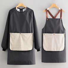 분리형 방수 주방 앞치마 두꺼운 사계절 블랙, 1개, 블랙 커버업+앞치마 [분리형타월+손수건+포켓]