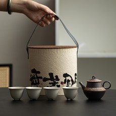 整套茶具套裝功夫茶具茶道配件, 1個, 無關風月-桶裝-茶壺四杯套組:如圖所示