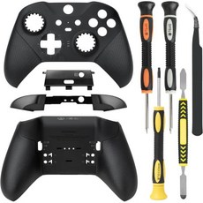 Xbox One 엘리트 시리즈 2 코어 컨트롤러 교체 부품(블랙)을 위한 하우징 쉘 전면 플레이트 뒷면 케이스 상단 커버 하단 LB RB 범퍼 트리거 버튼 중간 배플(블랙)