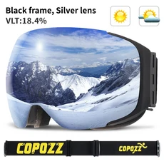 변경 렌즈 케이스 세트가 포함된 COPOZZ 자기 스키 고글 남성 여성을 위한 UV400 보호 안개 스노우보드, 4) Sliver goggle only