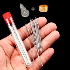 34件套大眼針縫紉工具組，包含多種尺寸縫衣針、穿線器、頂針、拆線刀和彩色縫線, 1個, 18針+頂針+穿線+1筒