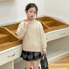 女童加厚麻花針織毛衣