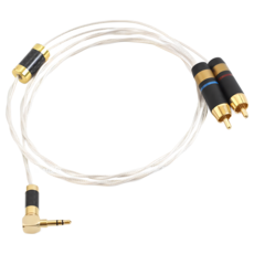 川木 純銀3.5轉二RCA音訊線 W271 彎頭 3.5mm to RCA 蓮花線 手機音響, 1.0m(100cm) 彎頭, 1個, 銀白