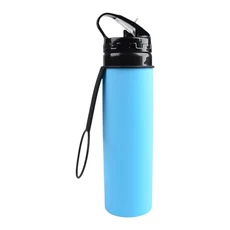 600ML 야외용 접이식 물병 경량 실리콘 스포츠 달리기 및 피트니스용 흡입 튜브가 있는 재사용 가능한 분리, 06 Sky blue, 1개
