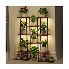 6層金屬室內植物架 落地式角落花架展示架, 黑色 棕色, 1件