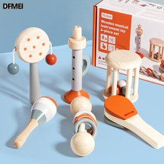 DFMEI 奧爾夫籠鈴寶寶手抓撥浪鼓樂器嬰幼兒早教安撫牀鈴木質玩具, 1個, (treehole)撥浪鼓6件套p0.31