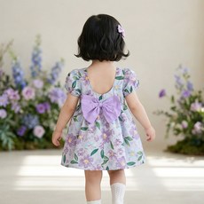 몽실이 뒷리본플라워 반팔 원피스