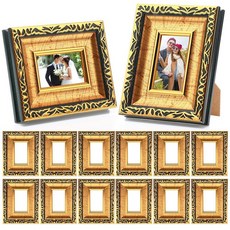 Fiwochic 12피스 5.1 x 7.6cm(2 x 3인치) 화이트 소형 사진 프레임 벌크 미니 빈티지 앤티크 화려한 레트로 바로크 사진 프레임 백보드 포함 벽걸이 테이블 탑, 2 x 3 Inch, 12, 블랙 골드
