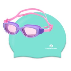 킵스위밍 초등 유아동 주니어 생존수영 수경+수모 세트, 수경: 라벤더+수모: 민트, 1개