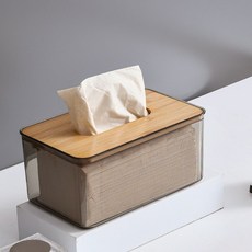現貨！木蓋透明面紙盒 衛生紙收納盒 紙巾盒 原木 透明面紙盒 無印風 客廳收納 面紙盒 抽取式 衛生紙盒, 【大號】－透明灰－１個, 1個, 透明灰