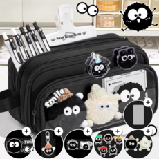 페이지샵 먼지인형 폼폼이 털뭉치인형 패브릭 10포켓 대용량 DIY 필통 초등필통 신학기필통, 블랙, 1개