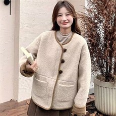 rigiu 여성 봄 가을 오버핏 후리스 점퍼 양모 가디건 뽀글이 코트 포근한 데일리 캐주얼 아우터 19156624 호 K9D3T7