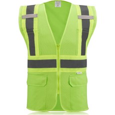 지퍼와 포켓 잔디가 있는 고감도 반사 안전 조끼 XL