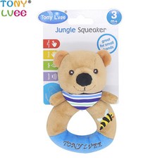 TONY LVEE動物搖鈴 嬰兒寶寶圓形手搖鈴 兒童毛絨玩具 手搖圈, 1個, 棕色小熊