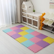 0.4인치 무독성 바닥 매트 두꺼운 사각 퍼즐 매트 (PVC 보관백 포함) 어린이 방 활동용, 18개, pnkpuryelblue