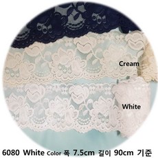 dklace 스판레이스모음 / 레이스 6080 폭 7.5cm 자가드, 화이트, 1개