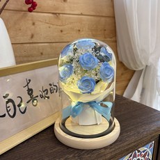 畢業季生日禮物 永生花浮遊花瓶 小眾冷門送女友閨蜜藝術禮品, 玻璃罩燈香皂花-天藍玫瑰