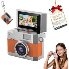 2026 새 미니 디지털 카메라 1.47인치 플립 LCD 화면 1080p 레트로 CCD 32/64/128GB 카드 키체인 목걸이 포함 인생의 아름다운 순간을 기록하세요 (오렌지, 32GB, 주황색