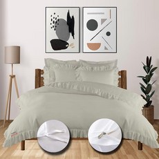 EBeddy Linens Edge 러플 이불 커버 세트 800-TC 킹/캘리포니아 킹 사이즈 264.2x228.6cm(104x90인치) 이집트 면 3피스 (이불 커버 1개 및, 실버 그레이