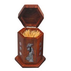 適暢專營 花梨木牙籤筒 實木鑲嵌貝殼美女圖像牙籤盒 精緻便攜, 1個, 紅色六角美女款