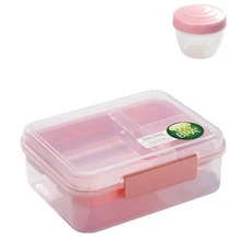 재사용 가능한 스낵 박스 요구르트 컵이 있는 분리형 도시락 샐러드 과일 용기 휴대용 누수 방지 피크닉 캠, 02 Large Pink