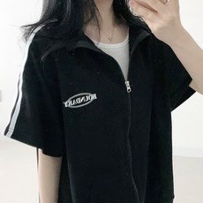 [국내제작/여름ver] 데이지클로젯 바운더리 썸머 레터링 오버핏 두줄 라인 반팔 카라 집업 / 봄 가을 여성 여자 남녀공용 학생 데일리룩 기본 교복템 아우터 로고 레이어드