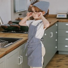 유아 네이비앞치마 3종세트 토시 두건 7세이하 아동
