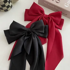 쿠쿠스토어 시폰 활 헤어 클립 여성 대형 Bowknot 얼룩 머리핀 바레트 소녀 솔리드 컬러 포니 테일 클립 헤