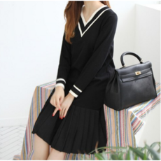 BONBONSTORY 彈力棉V領孕婦連身裙