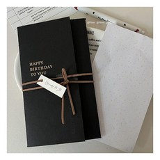 Hinn 黑色燙金三折祝福賀卡 適用於生日邀請函節日感謝卡, 1個, HAPPY BIRTHDAY TO YO, 1套 1個賀卡+1個信紙+1個吊牌+1