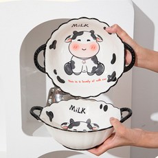 Tiger Pavilion 세라믹 원형 양수 대접, 밀크카우, 2개
