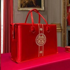 천 웨딩 선물 상자 휴대용 면 이불 보관 가방 방수 축하용, H. 두 배의 행복-G31