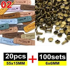20pcs 믹스 가죽 레이블 100 세트 6x6MM 금속 스파이크 수제 의류에 대 한 양각 태그 DIY 모자 바느질 액세, 14 02