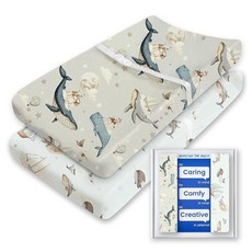 TotBasic 팩 앤 플레이 시트 장착 버터처럼 부드러운 휴대용 아기 침대 시트 Graco Pack n Play 플레이야드 아기 침대 및 기타 68.6 x 99.4cm(2, Whale Dream + Cloud Voyage