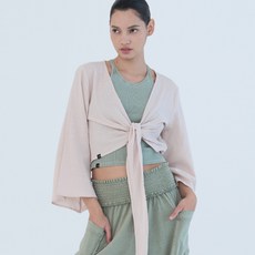 ZEZ ZTJ3033 코튼 거즈 튤립 슬리브 가디건 - 라이트 베이지