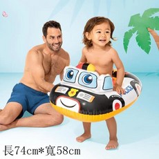 intex 兒童泳圈坐圈，充氣造型泳圈，寶寶游泳坐艇，多款可選，安全舒適, 1個, 警車, 藍色